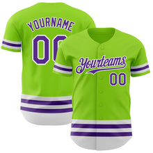 Load image into Gallery viewer, Custom Neon Green Purple-White Line Authentic Baseball Jersey