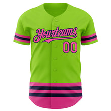 Load image into Gallery viewer, Custom Neon Green Pink-Navy Line Authentic Baseball Jersey