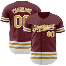 Load image into Gallery viewer, Custom Burgundy Old Gold-White Line Authentic Baseball Jersey