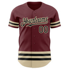 Load image into Gallery viewer, Custom Burgundy Black-Cream Line Authentic Baseball Jersey