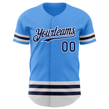 Load image into Gallery viewer, Custom Electric Blue Navy-White Line Authentic Baseball Jersey