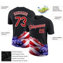 Load image into Gallery viewer, Custom Black Red-White 3D American Flag Patriotic Performance T-Shirt
