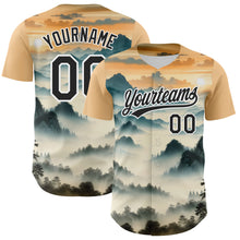 Load image into Gallery viewer, Custom White Black 3D Pattern Design Mountains Landscape Authentic Baseball Jersey