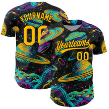 Load image into Gallery viewer, Custom Black Gold 3D Pattern Design Space With Planets And Stars Authentic Baseball Jersey