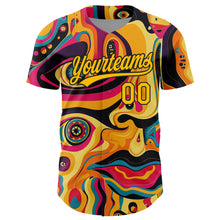 Load image into Gallery viewer, Custom Gold Black 3D Pattern Design Abstract Painting Authentic Baseball Jersey