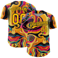 Load image into Gallery viewer, Custom Gold Black 3D Pattern Design Abstract Painting Authentic Baseball Jersey