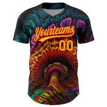 Load image into Gallery viewer, Custom Black Gold-Red 3D Pattern Design Peacock With Feather Authentic Baseball Jersey