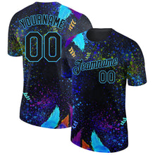 Load image into Gallery viewer, Custom Black Sky Blue 3D Pattern Design Holi Festival Color Powder Performance T-Shirt