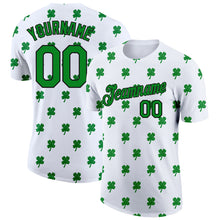 Load image into Gallery viewer, Custom White Kelly Green-Black 3D St.Patrick's Day Clovers Performance T-Shirt