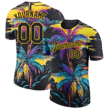 Load image into Gallery viewer, Custom Black Yellow 3D Pattern Design Tropical Hawaii Palms Trees Performance T-Shirt