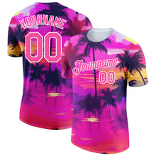 Load image into Gallery viewer, Custom Pink White 3D Pattern Design Tropical Hawaii Palms Trees Performance T-Shirt