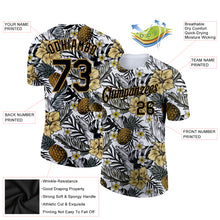 Load image into Gallery viewer, Custom Black Old Gold 3D Pattern Design Tropical Plant And Pineapples Performance T-Shirt