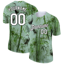 Load image into Gallery viewer, Custom Green White-Black 3D Pattern Design Bamboo And Crane Performance T-Shirt