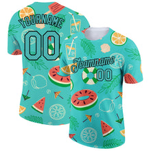 Load image into Gallery viewer, Custom Aqua Black 3D Pattern Design Summer Holiday Fruit Performance T-Shirt