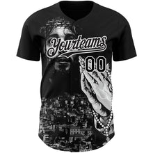 Load image into Gallery viewer, Custom Black White 3D Pattern Design Religion Jesus Christ Authentic Baseball Jersey