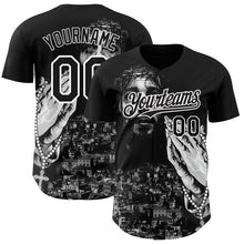 Load image into Gallery viewer, Custom Black White 3D Pattern Design Religion Jesus Christ Authentic Baseball Jersey