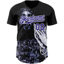 Load image into Gallery viewer, Custom Black Purple-White 3D Pattern Design Religion Jesus Christ Authentic Baseball Jersey