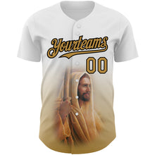 Load image into Gallery viewer, Custom White Old Gold-Black 3D Pattern Design Religion Jesus Christ Authentic Baseball Jersey