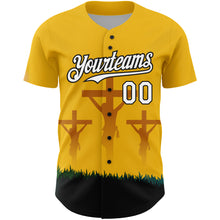 Load image into Gallery viewer, Custom Yellow White-Black 3D Pattern Design Religion Cross Jesus Christ Good Friday Authentic Baseball Jersey