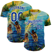 Load image into Gallery viewer, Custom Royal White 3D Pattern Design Religion Jesus Christ Authentic Baseball Jersey