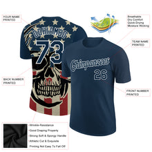Load image into Gallery viewer, Custom US Navy Blue White 3D Skull With American Flag Performance T-Shirt
