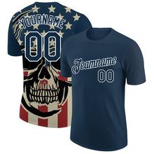 Load image into Gallery viewer, Custom US Navy Blue White 3D Skull With American Flag Performance T-Shirt