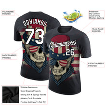 Load image into Gallery viewer, Custom Navy White-Black 3D Skull With American Flag Performance T-Shirt