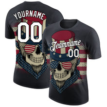 Load image into Gallery viewer, Custom Navy White-Black 3D Skull With American Flag Performance T-Shirt