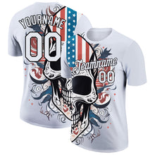 Load image into Gallery viewer, Custom White Black 3D Skull With American Flag Performance T-Shirt
