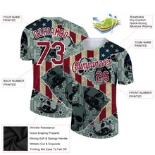 Load image into Gallery viewer, Custom Green Crimson-White 3D Skull With American Flag Performance T-Shirt