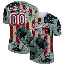 Load image into Gallery viewer, Custom Green Crimson-White 3D Skull With American Flag Performance T-Shirt