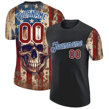 Load image into Gallery viewer, Custom Black Crimson-Blue 3D Skull With American Flag Performance T-Shirt
