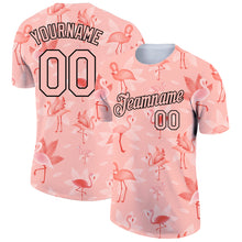 Load image into Gallery viewer, Custom Medium Pink Black 3D Pattern Design Tropical Hawaii Flamingo Performance T-Shirt