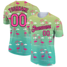Load image into Gallery viewer, Custom Green Pink-Black 3D Pattern Design Tropical Hawaii Flamingo Performance T-Shirt