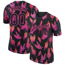 Load image into Gallery viewer, Custom Black Pink 3D Pattern Design Flower Performance T-Shirt