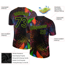 Load image into Gallery viewer, Custom Black Neon Green 3D Pattern Design Holi Festival Color Powder Performance T-Shirt