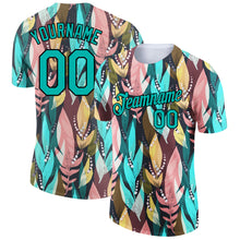 Load image into Gallery viewer, Custom Aqua Black 3D Pattern Design Tropical Palm Leaf Performance T-Shirt