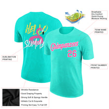 Load image into Gallery viewer, Custom Aqua Pink-White 3D Pattern Design Summer Holiday Hawaii Palm Leaves Performance T-Shirt