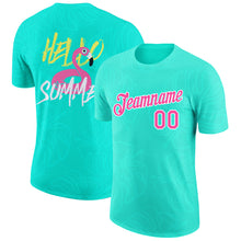 Load image into Gallery viewer, Custom Aqua Pink-White 3D Pattern Design Summer Holiday Hawaii Palm Leaves Performance T-Shirt