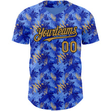 Load image into Gallery viewer, Custom Light Blue Old Gold-Black 3D Pattern Design Tropical Hawaii Palm Leaves Authentic Baseball Jersey