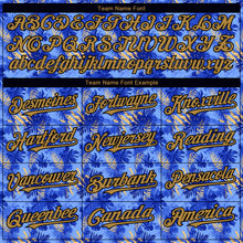 Load image into Gallery viewer, Custom Light Blue Old Gold-Black 3D Pattern Design Tropical Hawaii Palm Leaves Authentic Baseball Jersey