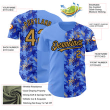 Load image into Gallery viewer, Custom Light Blue Old Gold-Black 3D Pattern Design Tropical Hawaii Palm Leaves Authentic Baseball Jersey