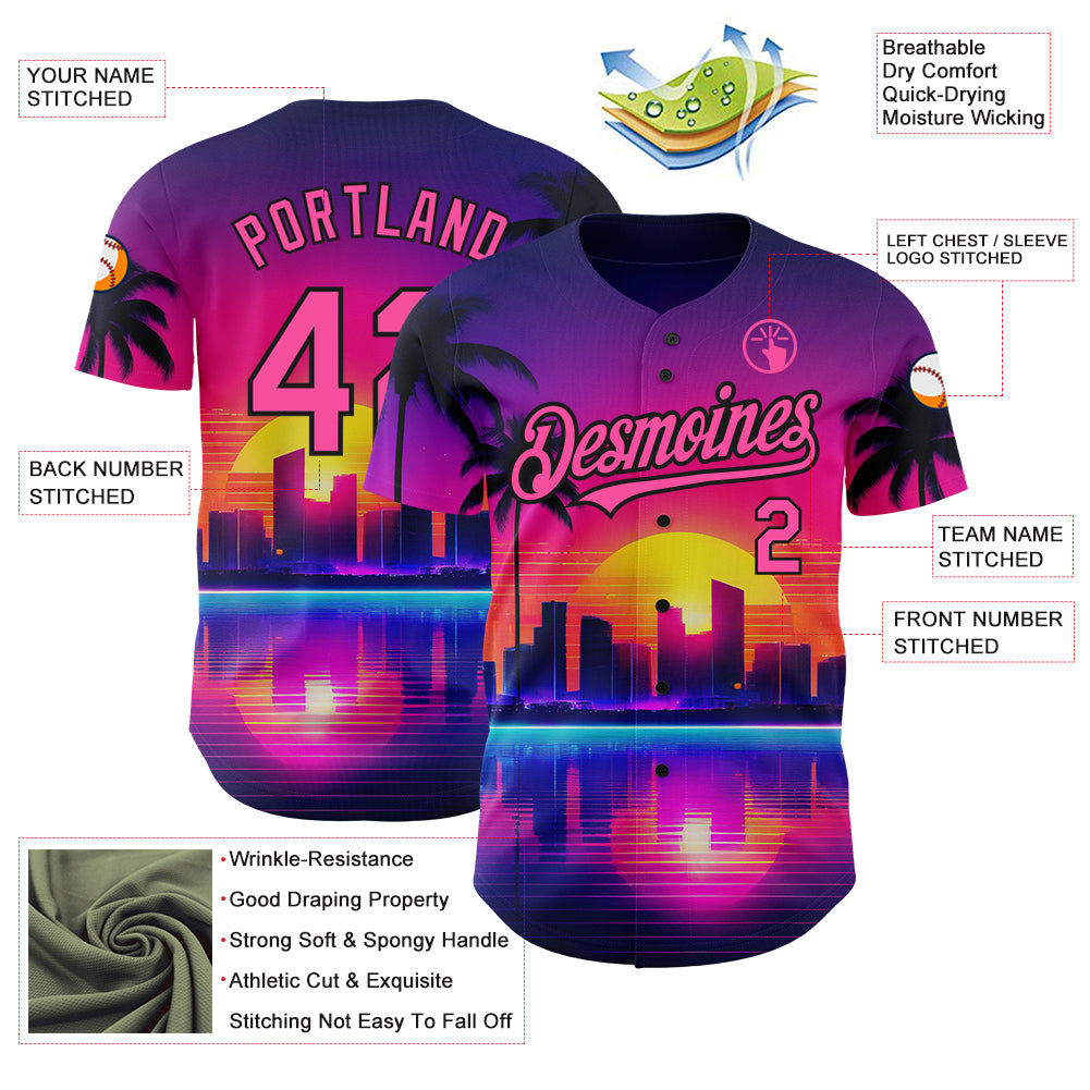 Custom Aqua Purple Pinstripe Coconut Tree Pattern Authentic Baseball Jersey