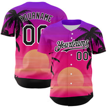 Load image into Gallery viewer, Custom Purple Black-White 3D Pattern Design Beach Hawaii Palm Trees Authentic Baseball Jersey
