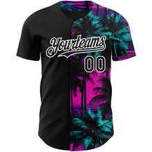 Load image into Gallery viewer, Custom Pink Black-White 3D Pattern Design Beach Hawaii Palm Trees Authentic Baseball Jersey