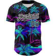 Load image into Gallery viewer, Custom Black White 3D Pattern Design Beach Hawaii Palm Trees Authentic Baseball Jersey