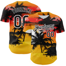 Load image into Gallery viewer, Custom Yellow Black White 3D Pattern Design Beach Hawaii Palm Trees Authentic Baseball Jersey