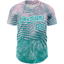 Load image into Gallery viewer, Custom Teal White 3D Pattern Design Tropical Hawaii Palm Leaves Authentic Baseball Jersey