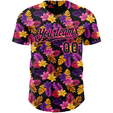 Load image into Gallery viewer, Custom Black Pink 3D Pattern Design Tropical Flower And Hawaii Palm Leaves Authentic Baseball Jersey