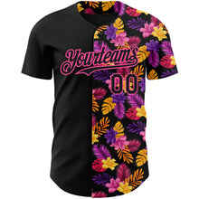 Load image into Gallery viewer, Custom Black Pink 3D Pattern Design Tropical Flower And Hawaii Palm Leaves Authentic Baseball Jersey